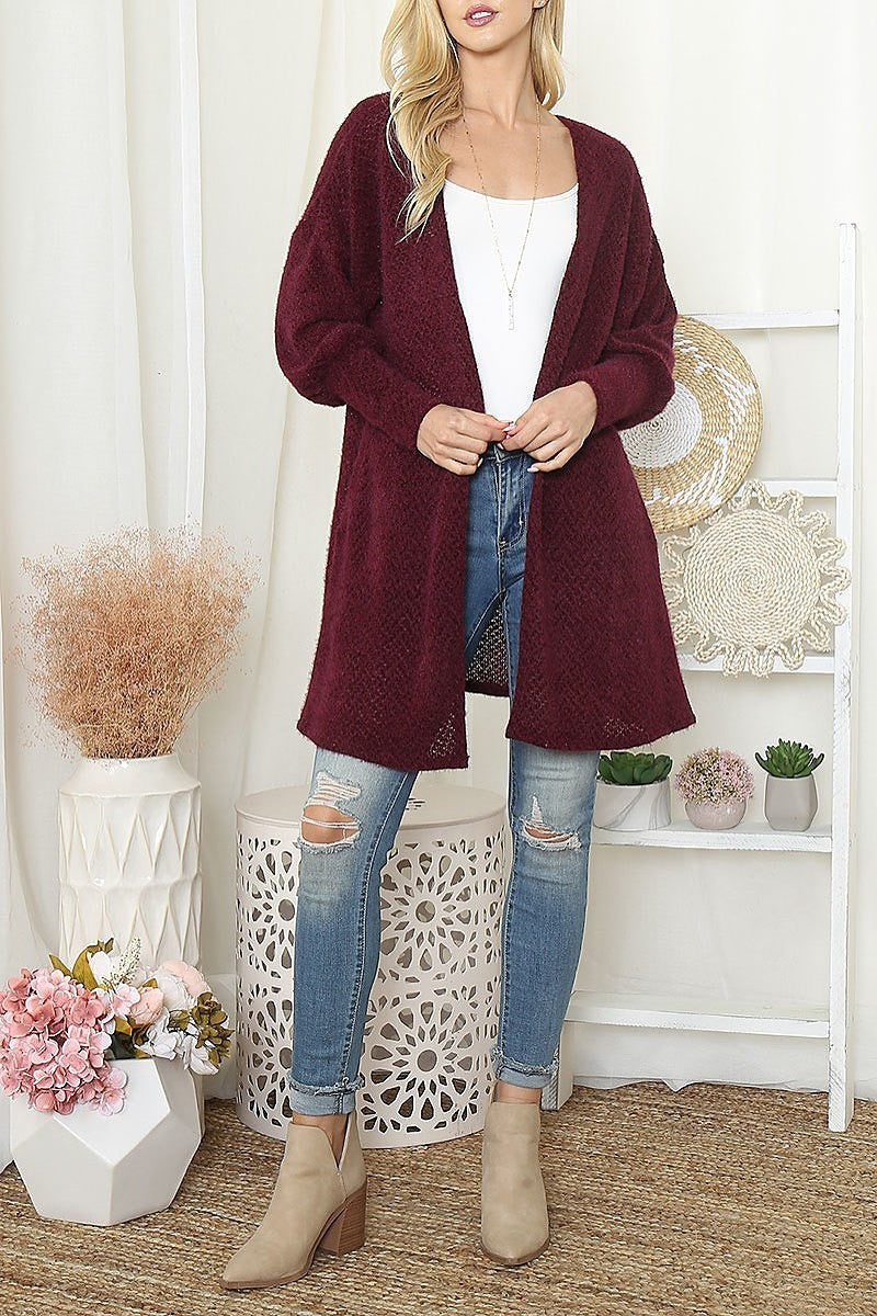 Long cuff sleeve open front cardigan (EF6304)