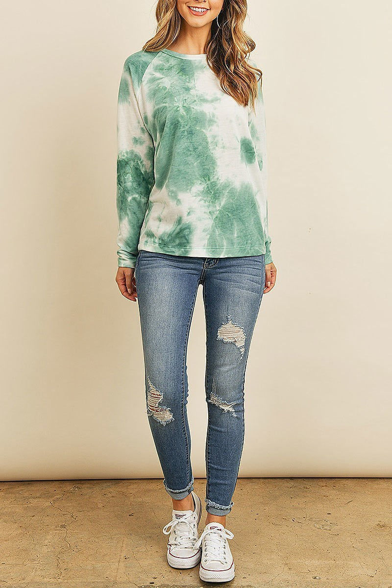 Tie dye round neck long sleeved top (ED8241)