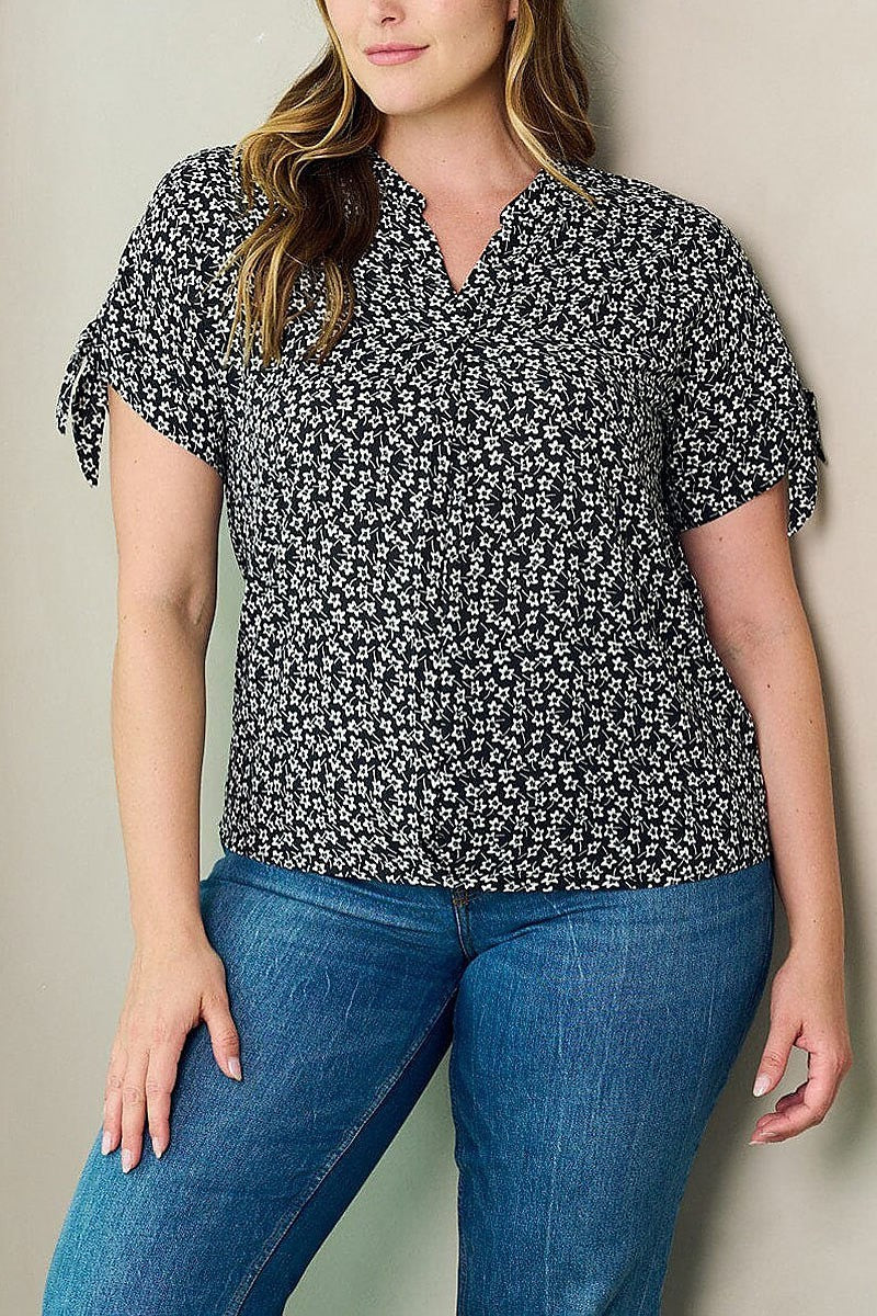 Short sleeve v-neck floral blouse top (EFWT2943)