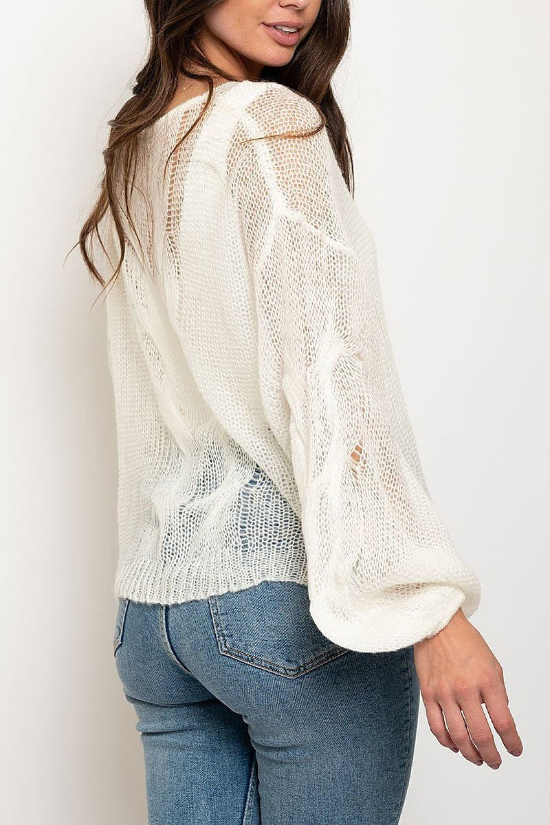 Sheer oversize twist detail sweater (EDWT2407)