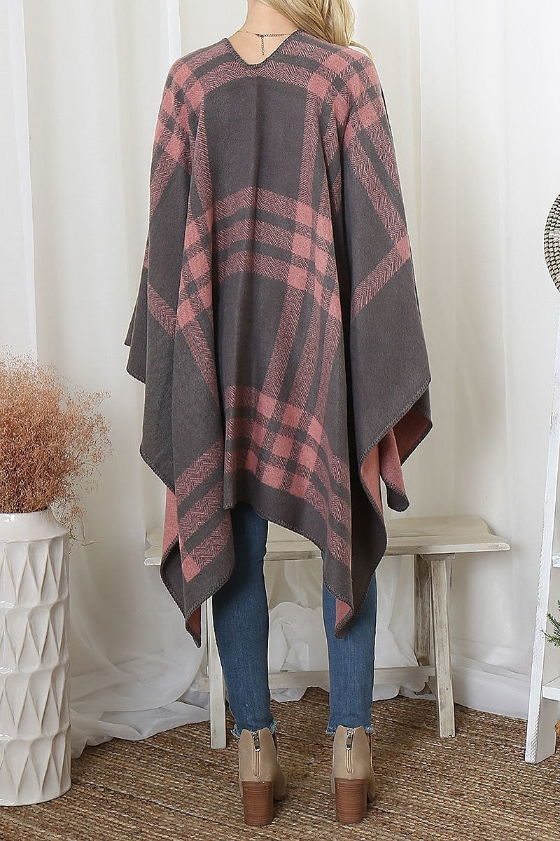 Plaid knit warmer open front kimono (DGS6094)