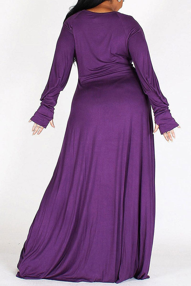 Long sleeves solid maxi dress (EFWT4314)