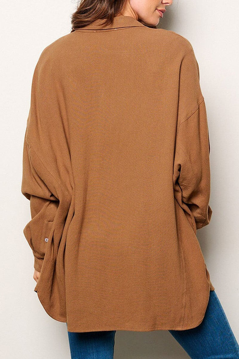 Button up front pockets oversized shirt (EGWT2842-2)