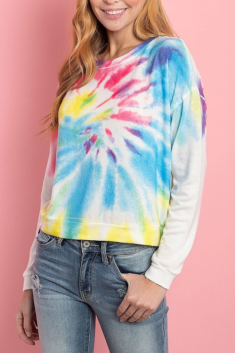 Round neck tie dye loose fit top (ED8459-1)