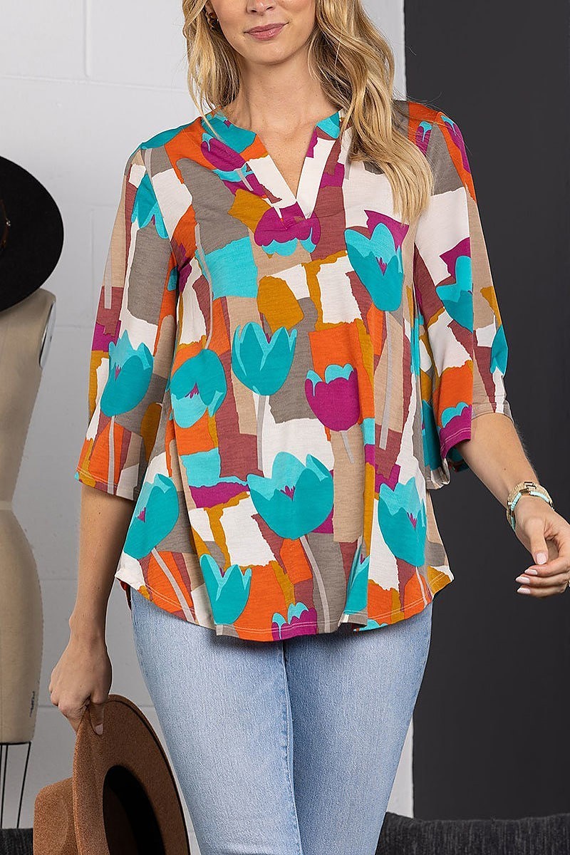 V-neck 3/4 bell sleeves top (EDSW3908)