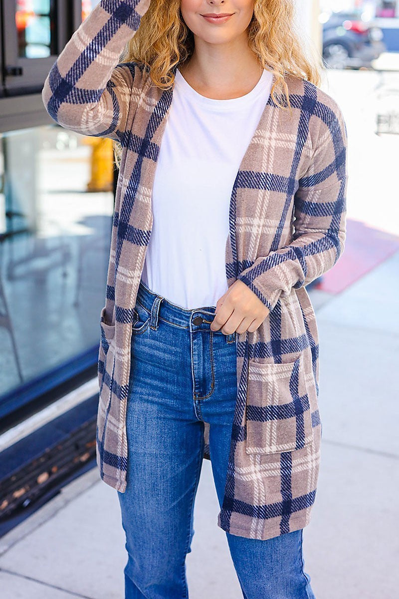 Plaid pocketed cardigan (ETBM6159)