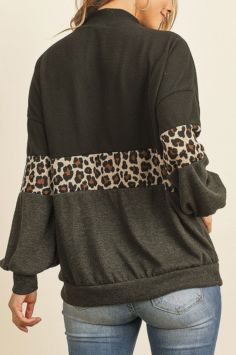 Long sleeve leopard contrast puff sleeve color (DGS4868-LAST)