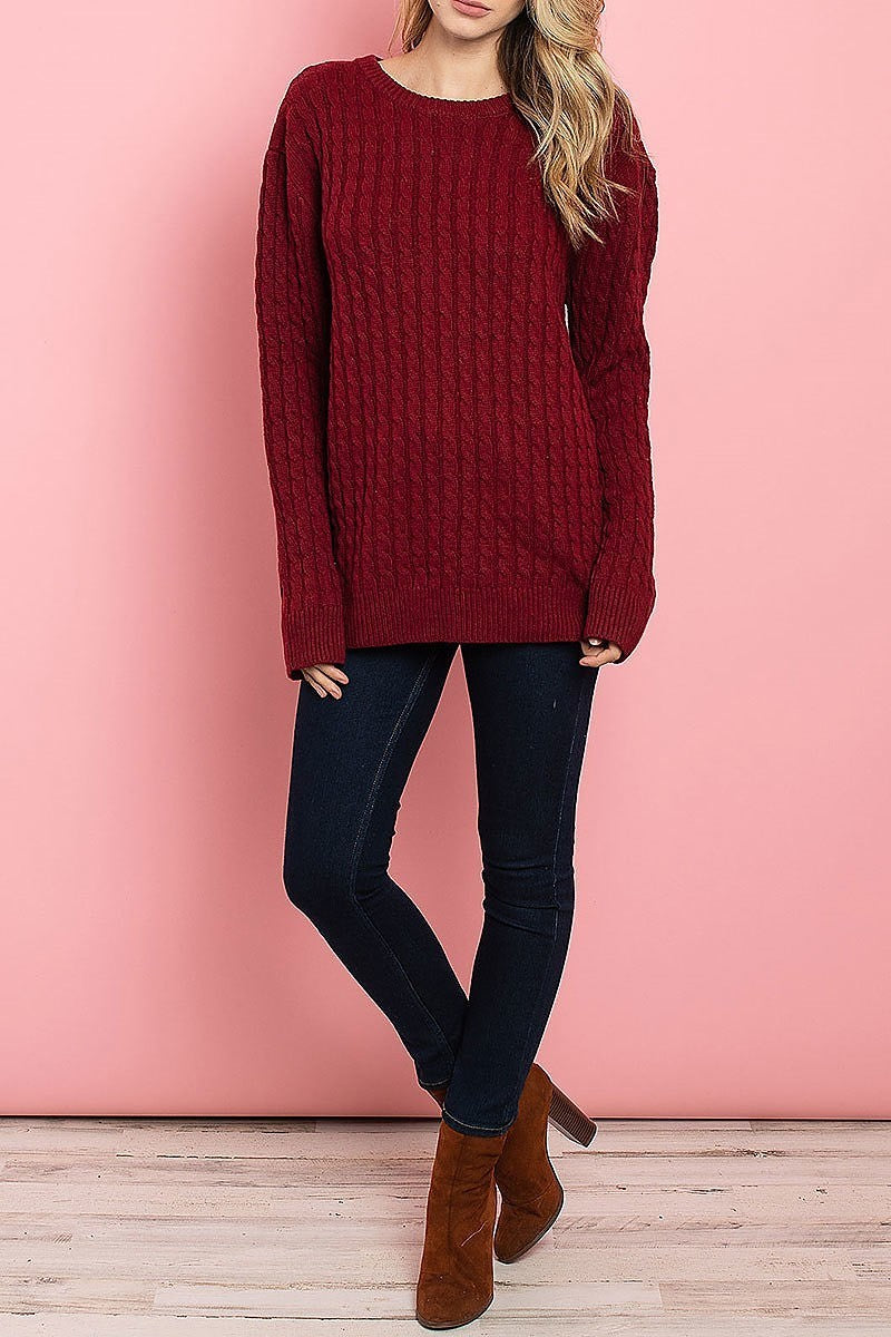 Round neck cable knit sweater (DGS4902-2)