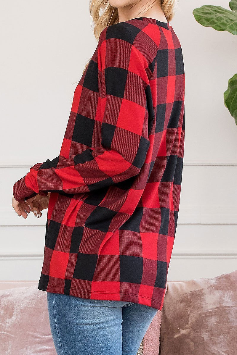 Plaid round neck loose fit top (ED8041-1)