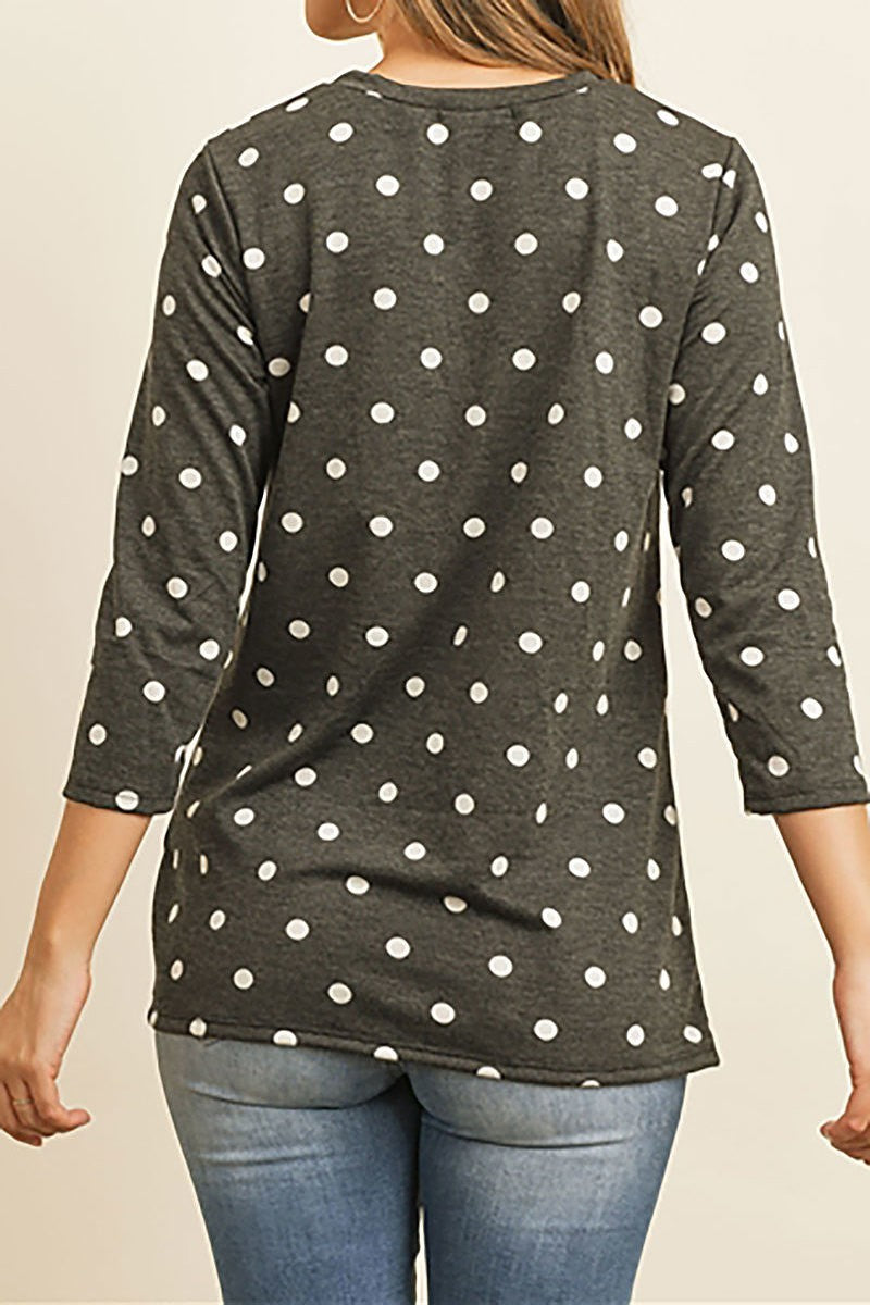 Round neck twist hem polka dot print top (ED7982-LAST)