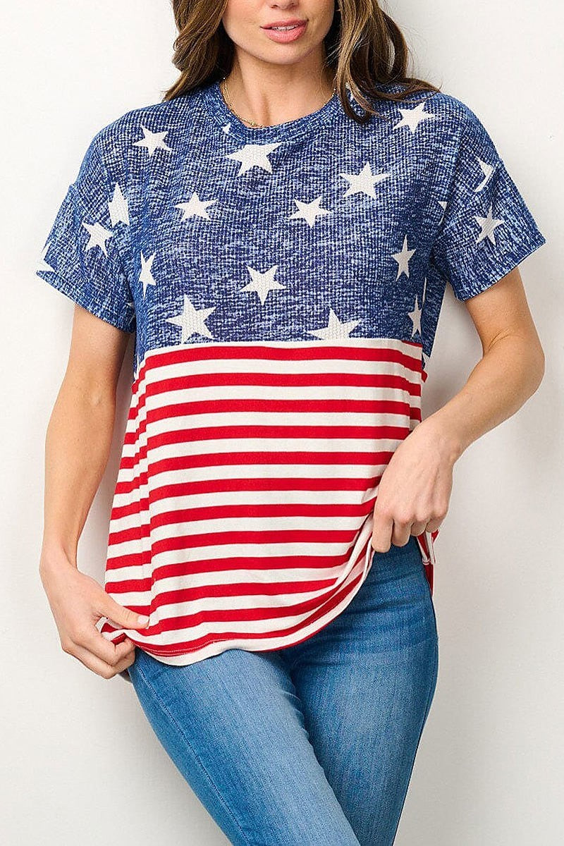 Short sleeve american flag grapgic top (EFWT7056)