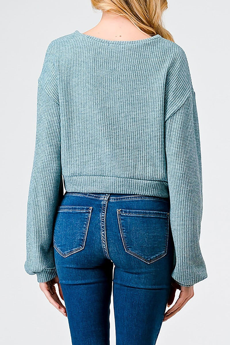 Knit round neck long sleeve pokcet sweater (TED1932)