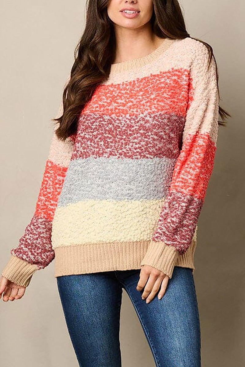 Long sleeve knit colorblock sweater (EFWT1930)