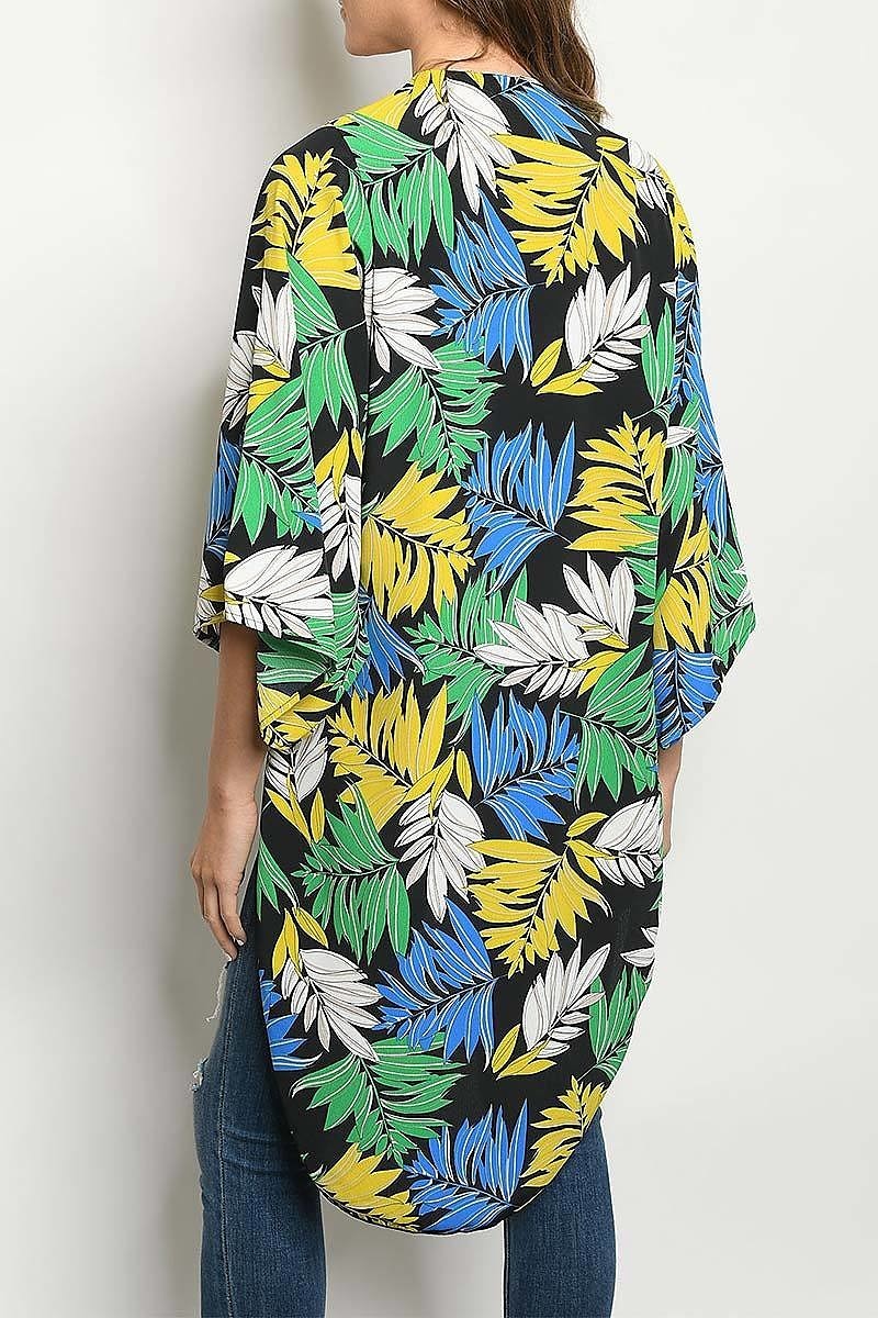 Leaf print open front kimono top (ED6374-LAST)