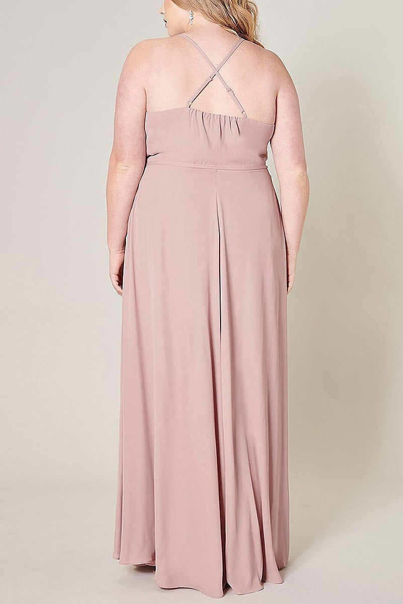 Sleeveless surplice open back maxi dress (EFWT3246)