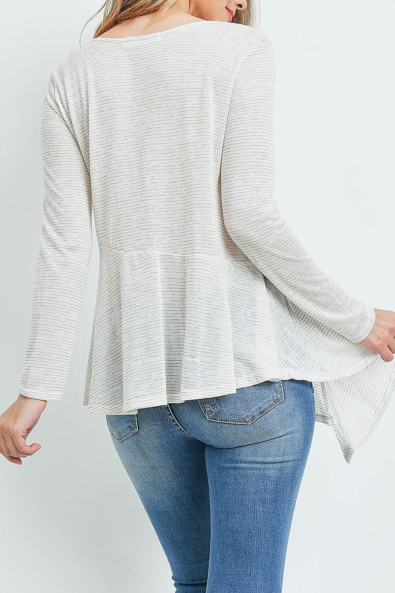 Seam detail asymmetrical hem stripe top (ED9041)