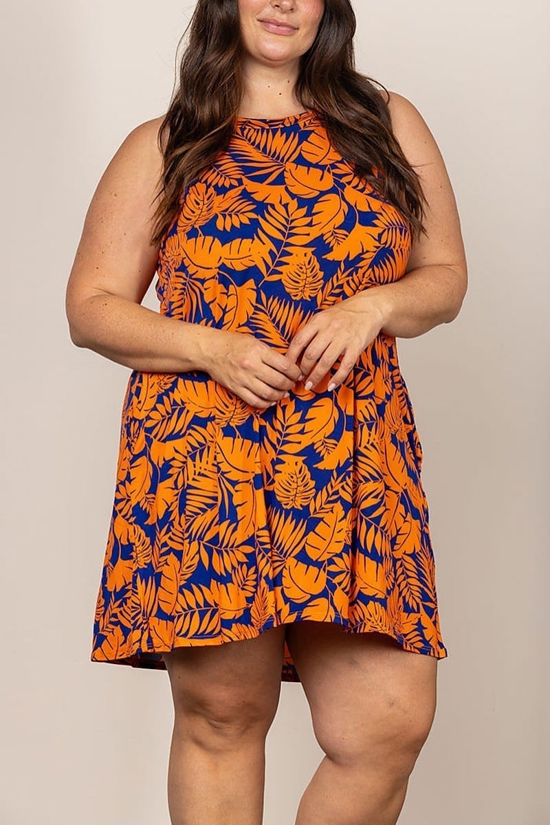 Tropical halter neck plus size mini dress (EDSW4426)