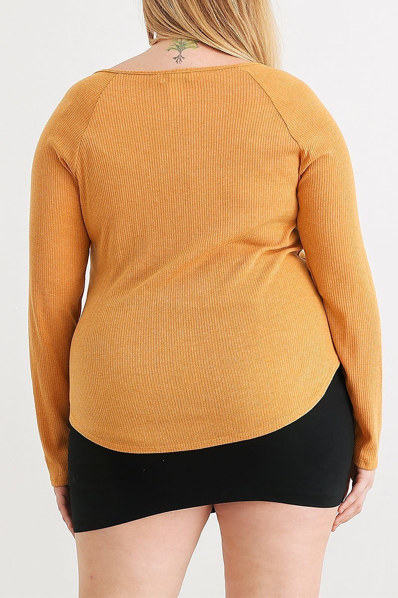 Ribbed button neck long sleeve top (TED2131)