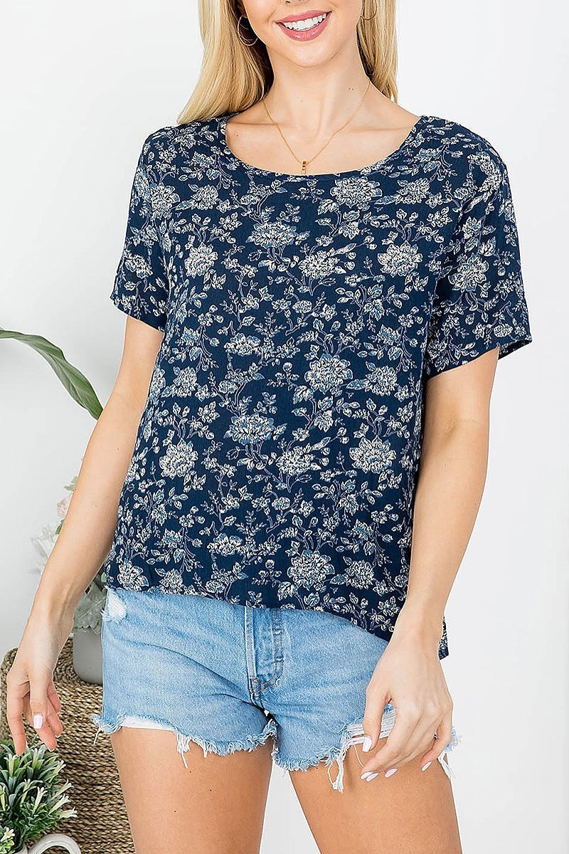 Floral print square neck loose fit top (EF3902)