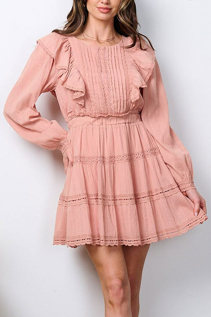 Long sleeve ruffle tiered mini dress (EFWT7272)