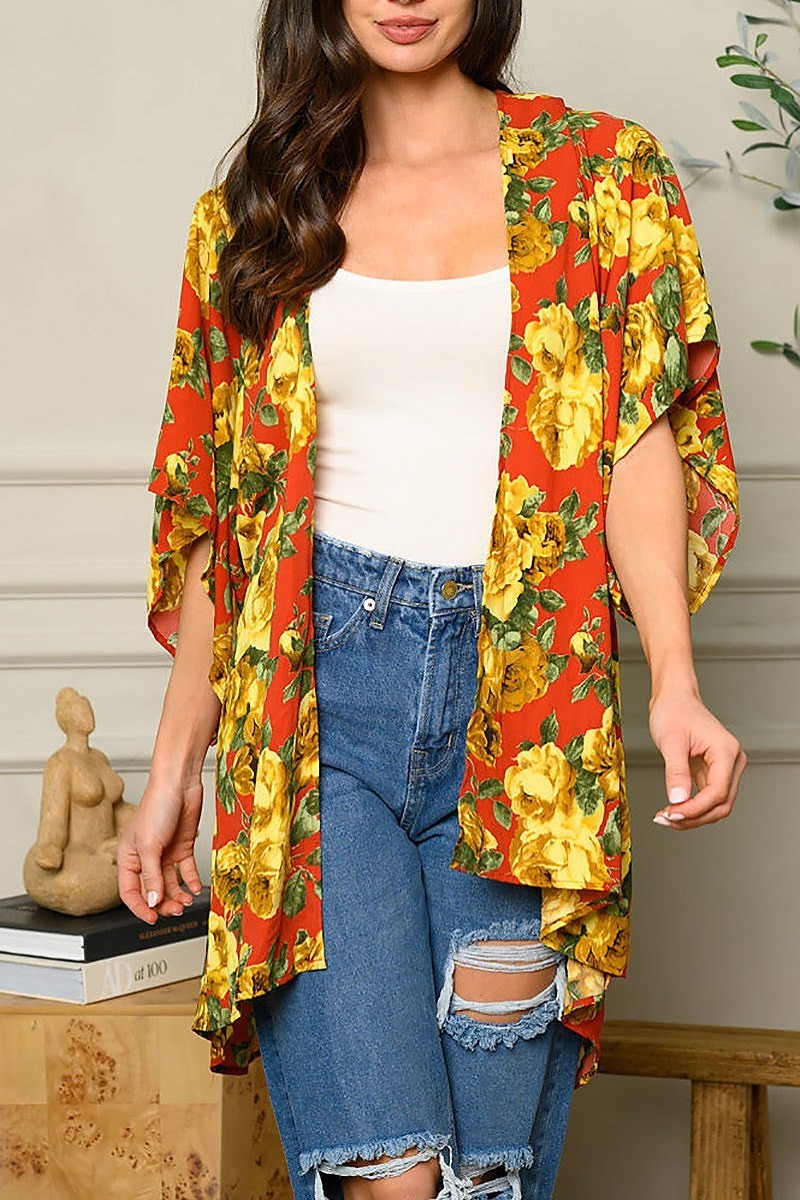 Short sleeve floral kimono (EDWT5775)