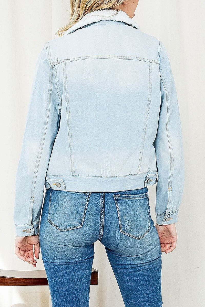 Faux fur contrast button front denim jacket (DGS5626)