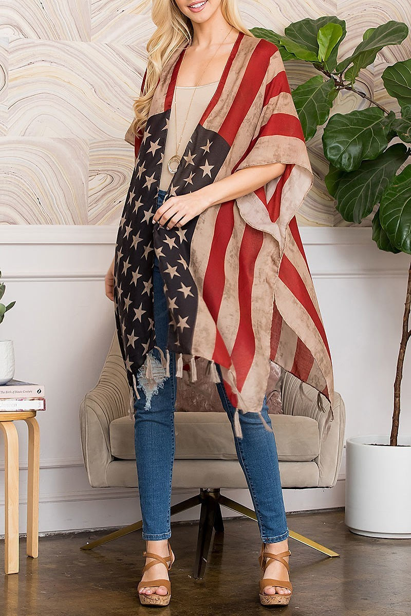 Vintage usa flag print kimono (EF4183)