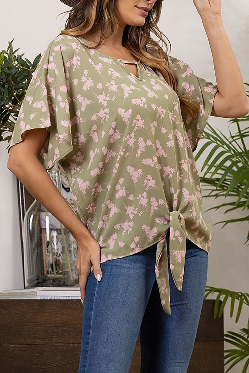 Flower print front knot top (EDSW2495)