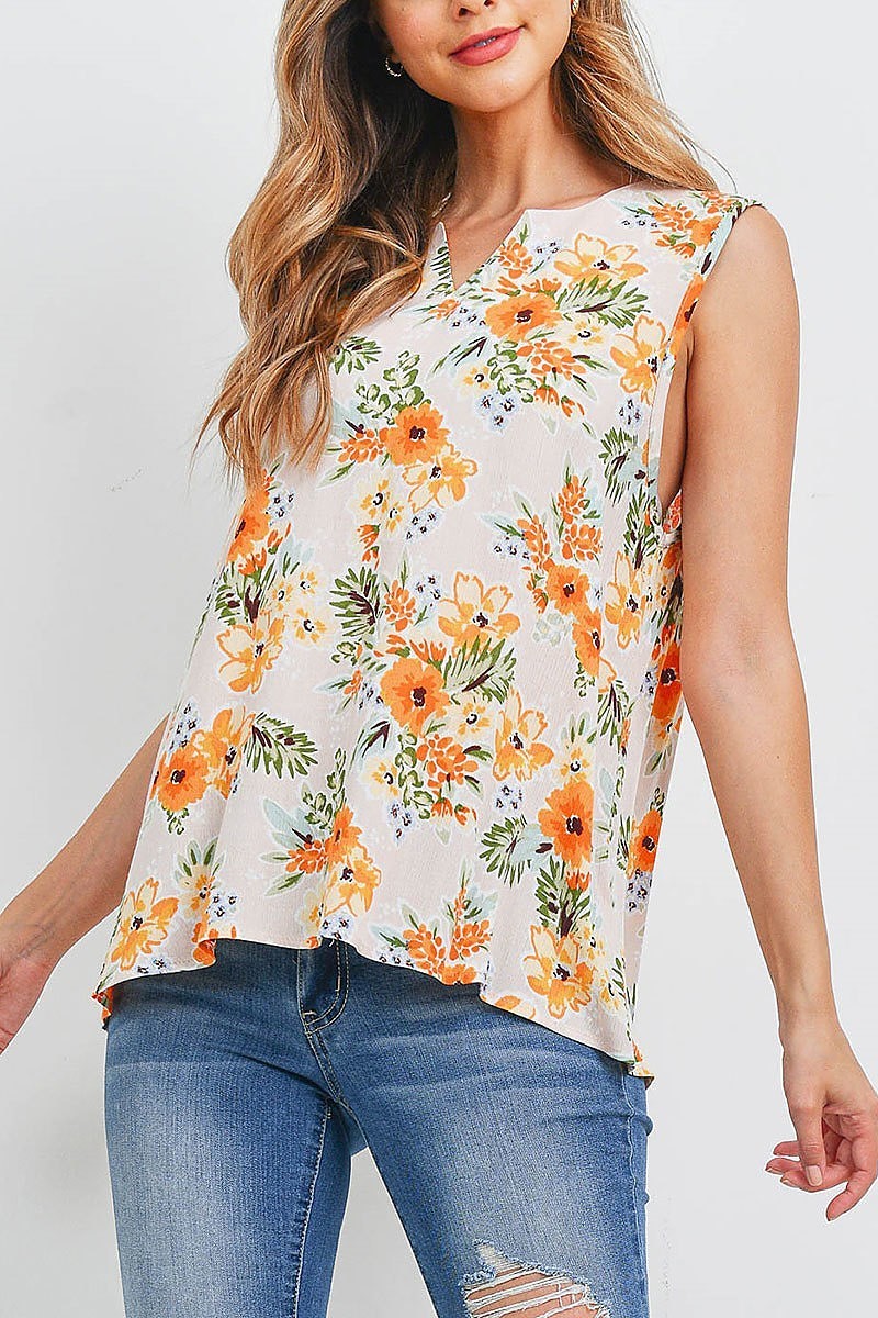 Notch neck sleeveless floral top (EF1616)