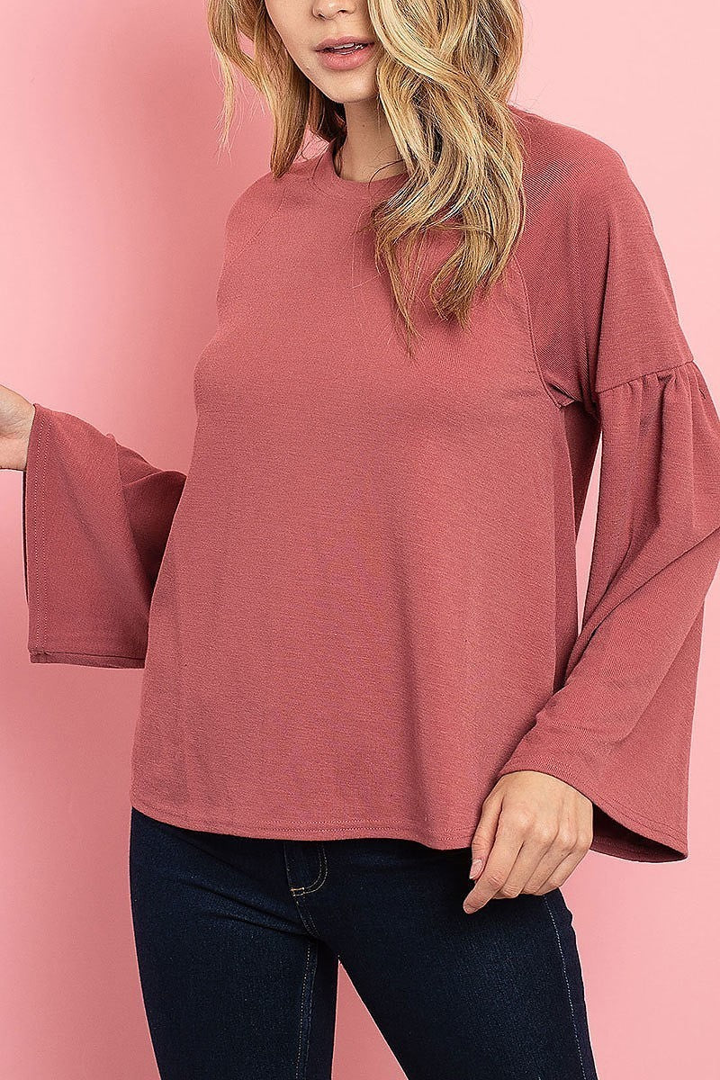 Bell sleeve crew neck top (ED7926)