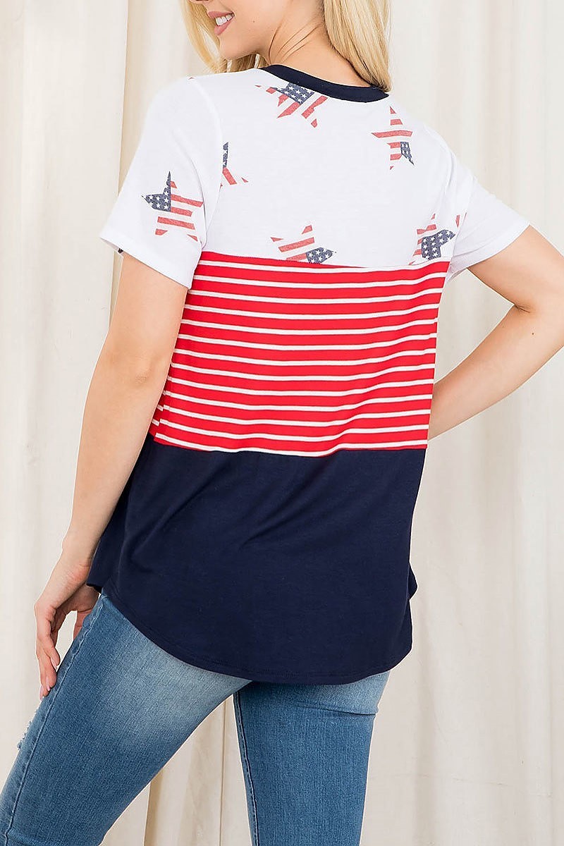 Usa star print stripes contrast top (EF3028)