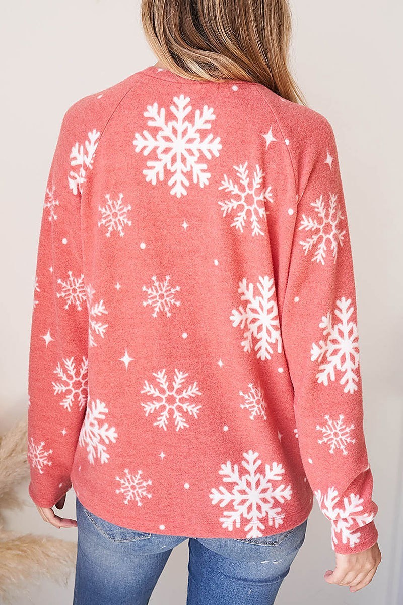 Snowflakes print long sleeve cashimer top (EF2398)