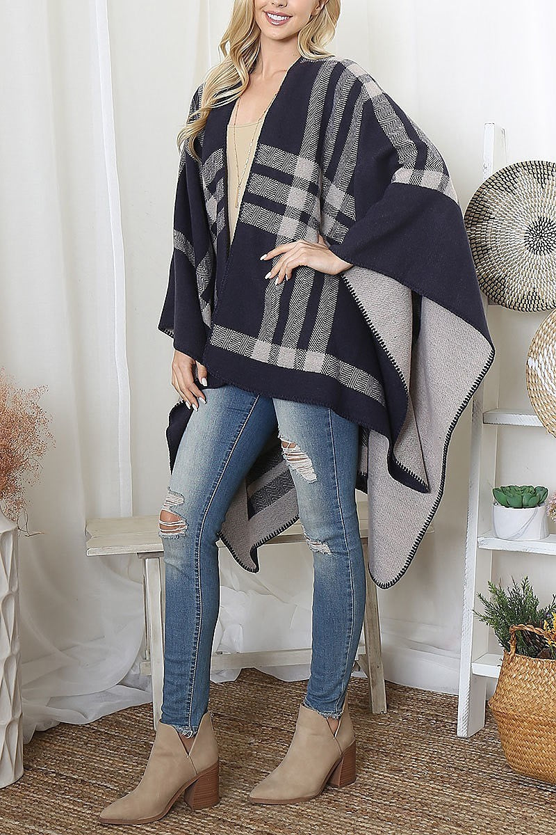 Plaid knit warmer open front kimono (DGS6092)