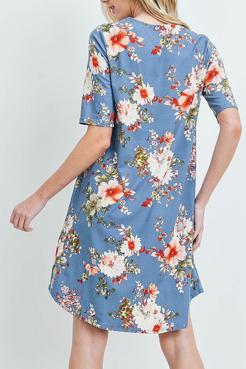 Lace up detail floral print tunic dress (DED5914-LAST)