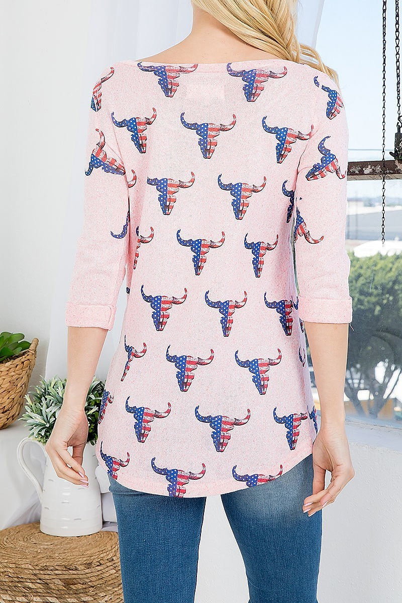 American flag bull head print top (EF3685)