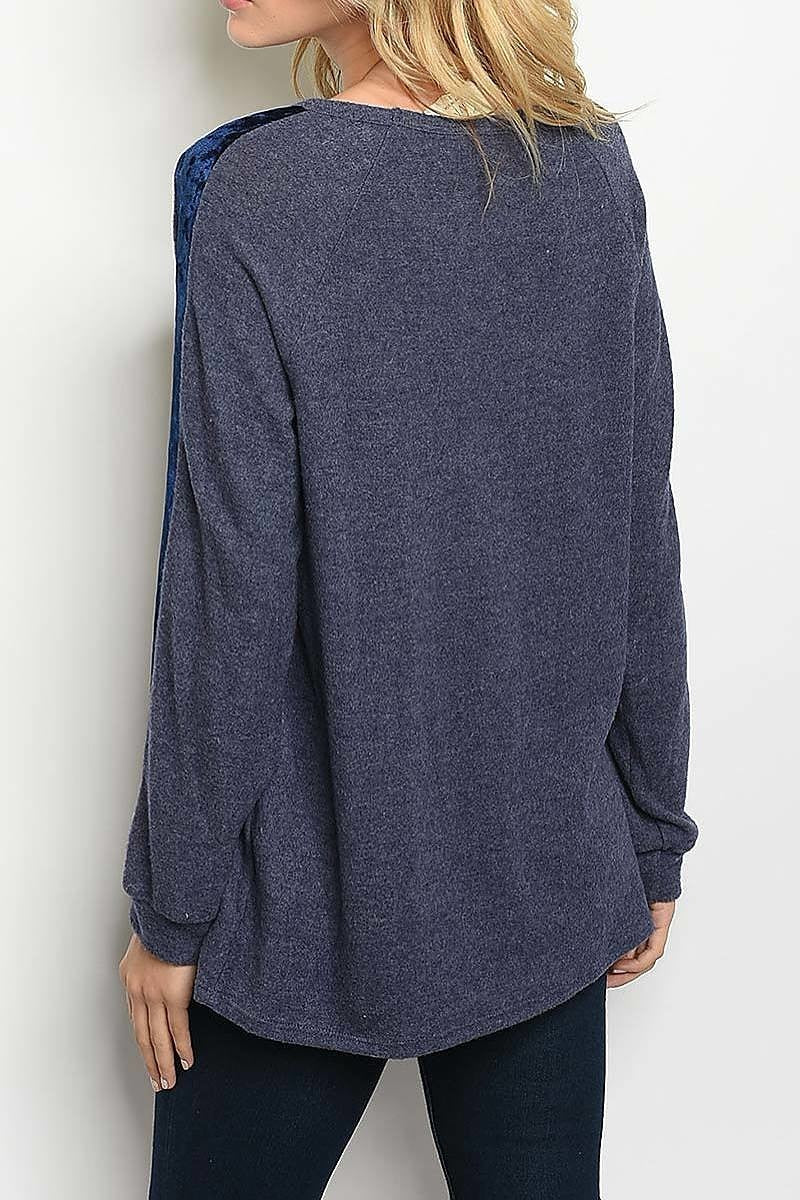 VELVET TRIMMED SLEEVE SWEATER (DGS3860)