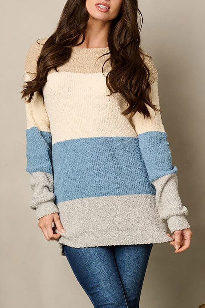 Long sleeve knit colorblock sweater (EFWT1928)