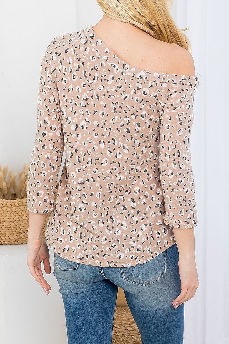 Animal print off shoulder quarter sleeve top (EF3369)