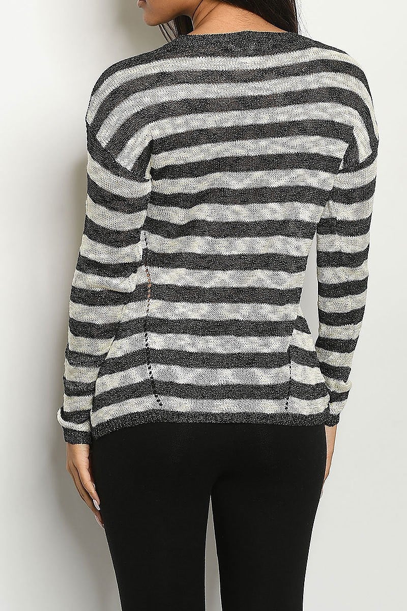 Round neck sheer stripe sweater (DGS4497-1)