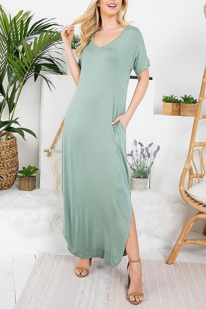 V neck sheath round bottom dress (DED7212)