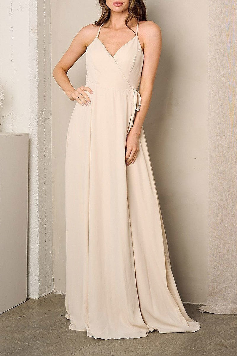 Sleeveless surplice self tie maxi dress (EFWT3228)