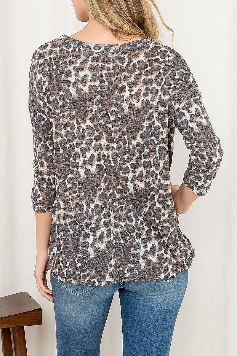 Ruched front detail animal print top (EF2622)