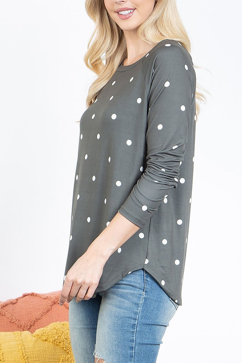 Long sleeve round neck polka dot top (EF4896)