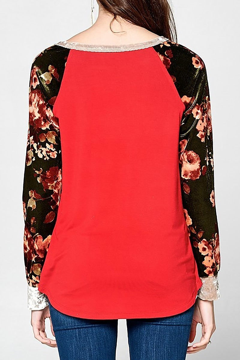 Love print floral sleeve top (EF5119)