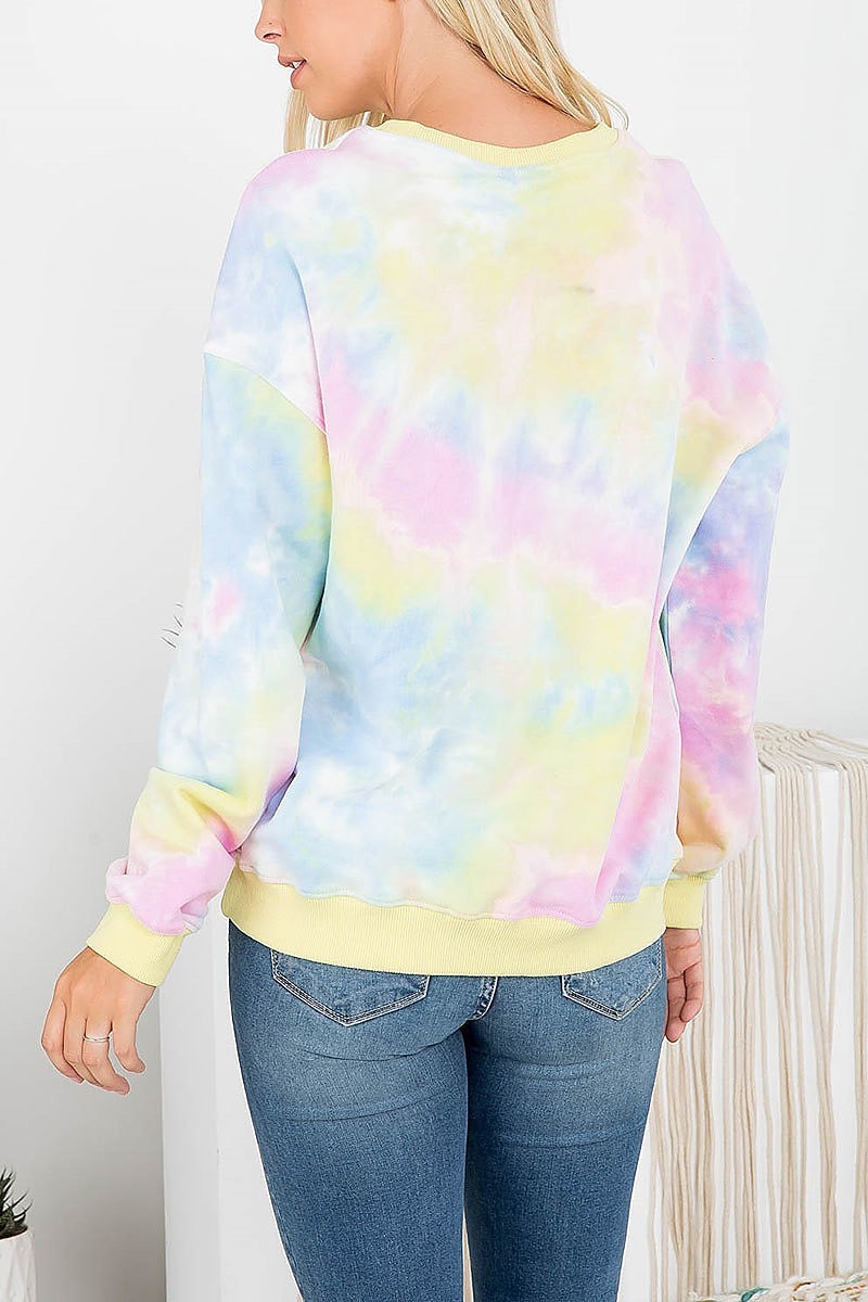 Round neck tie dye ribbe knit band top (EF2127)