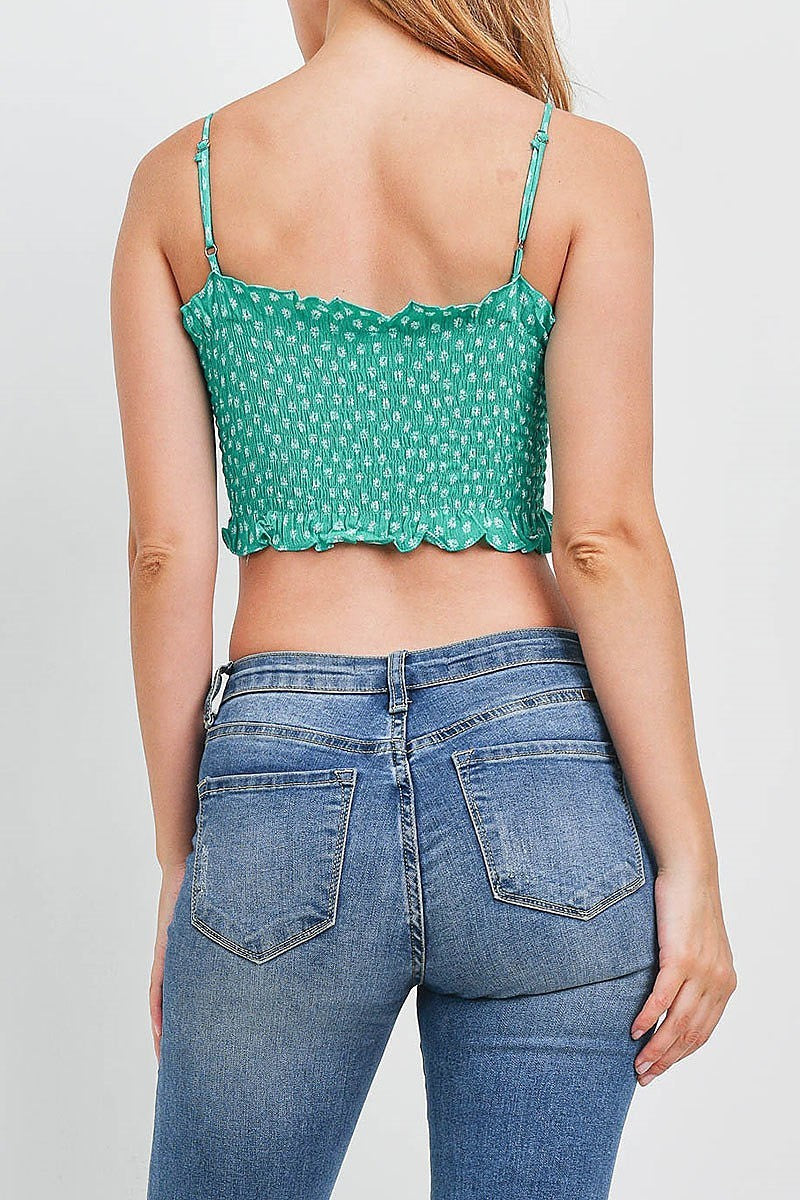 Smoked detail floral print crop top (EF1542)