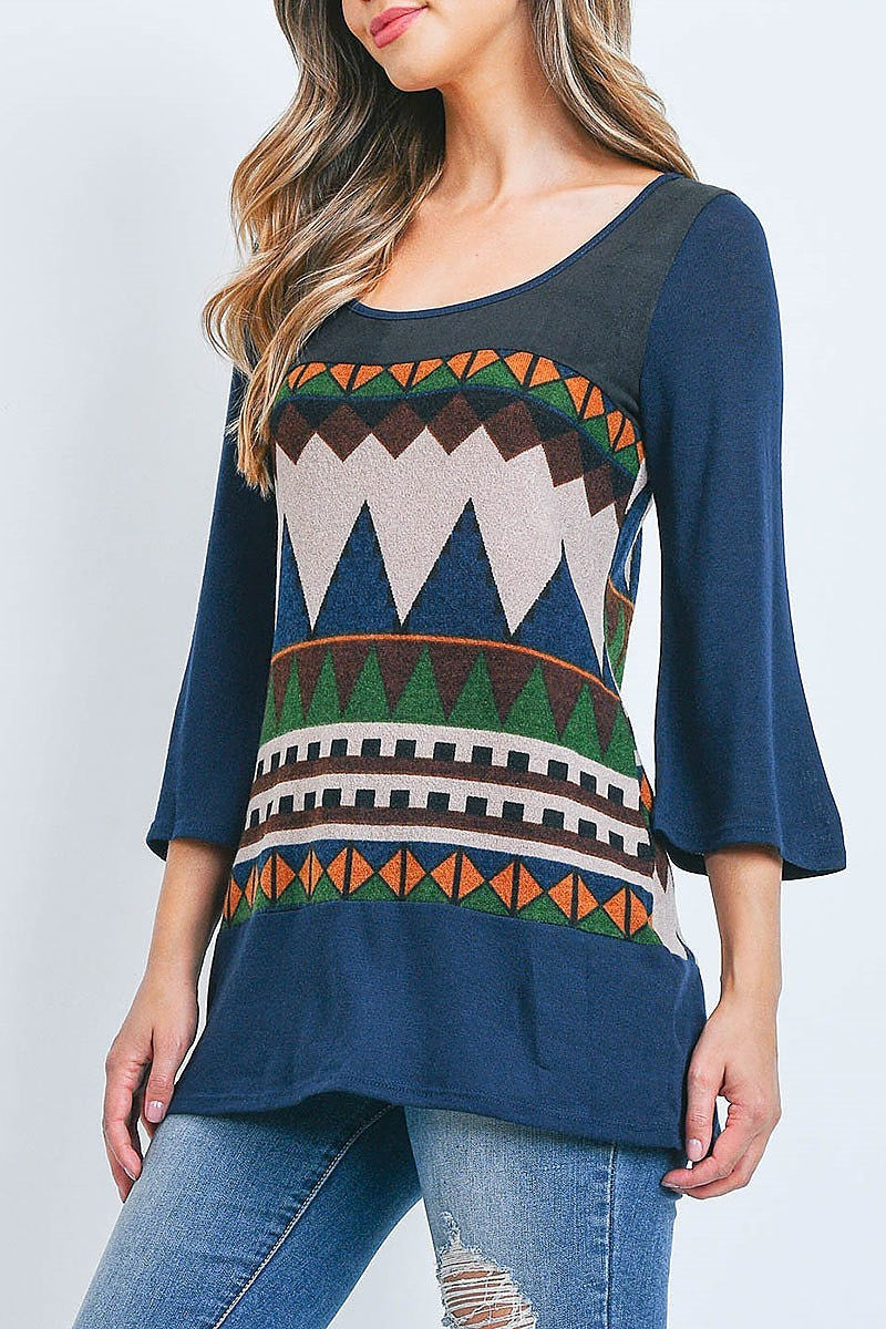 Geo print color block top (EF2251)