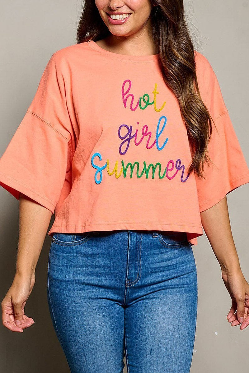 Short sleeve hot girl summer graphic top (EFWT9943)