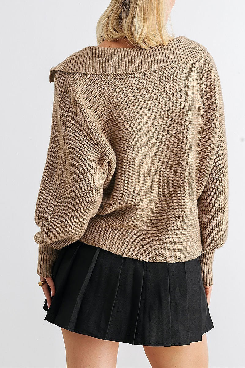 Collared long sleeve crop sweater (TED1978)