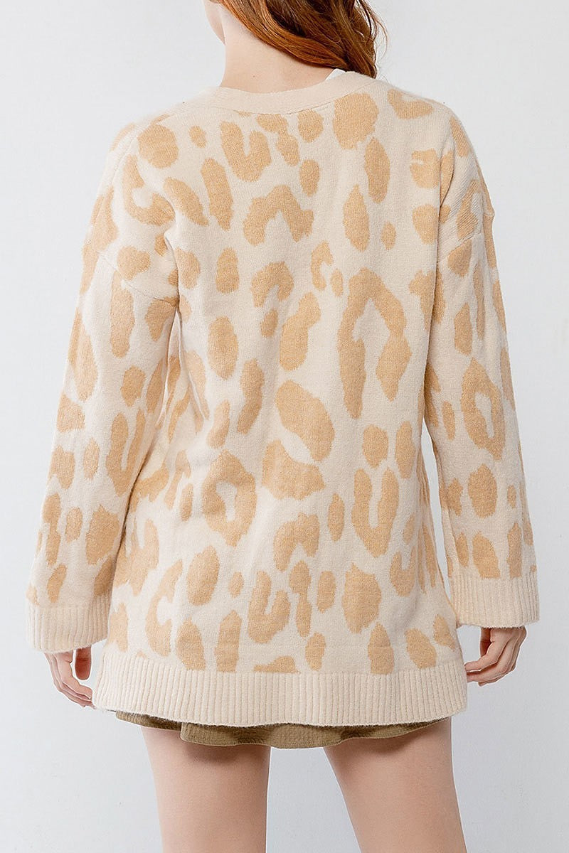 Giraffe print button up pocket detail cardigan (TDG9945)